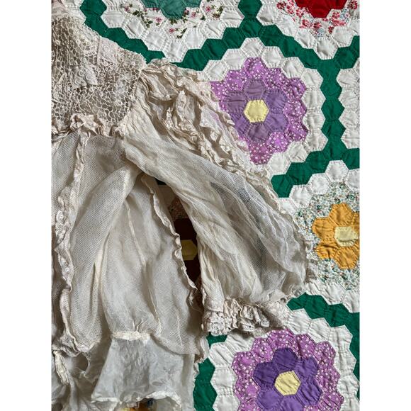 Antique Edwardian White Net Lace Silk Blouse Crochet Panels High Neck AS IS - Picture 9 of 16